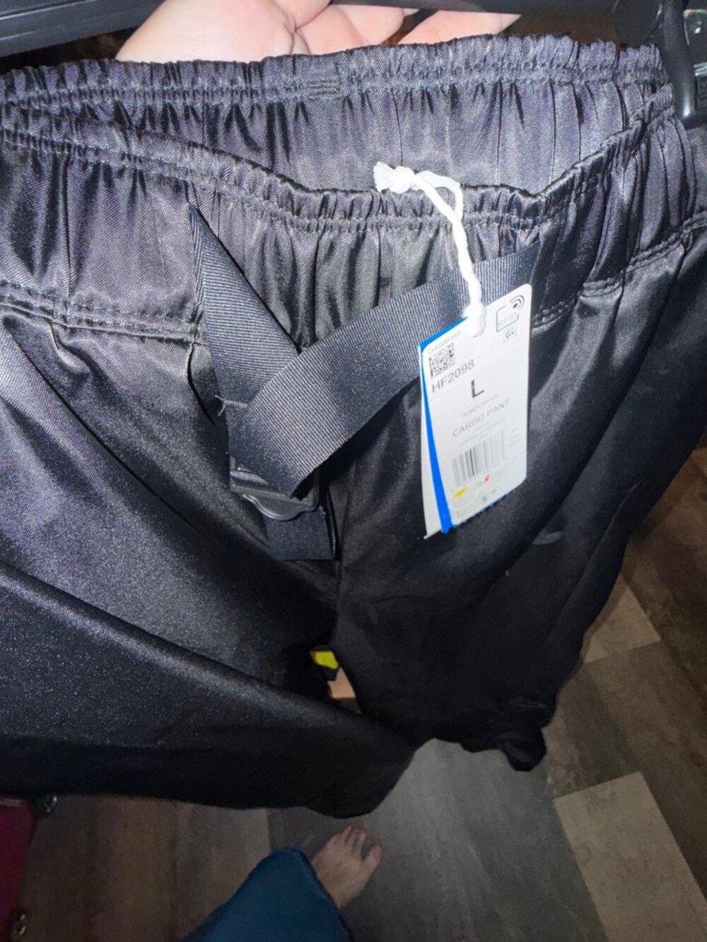 ADIDAS Womens L BLACK Satin Wide Leg Cargo Pants Ruched Front Utility Streetwear - Picture 9 of 10